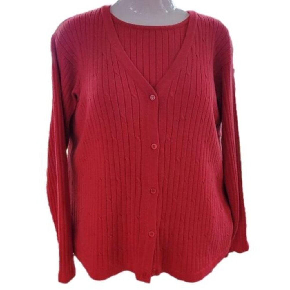 Villager Liz Claiborne Sweater Lg Red layered ribbed grandmacore cottage 90s Y2K